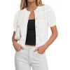 imagePRETTYGARDEN Women Summer Crochet Puff Short Sleeve Cardigan Lightweight Spring Cropped Button Up Beach Knit Sweater TopsWhite