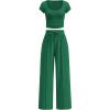 imagePRETTYGARDEN Womens 2 Piece Matching Lounge Sets Ribbed Short Sleeve Crop Tops Wide Leg Pants 2026 Summer Airport OutfitsGreen