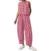 imagePRETTYGARDEN Womens 2 Piece Sets 2026 Summer Plaid Sleeveless Tops Wide Leg Pants Matching Lounge Set Beach Vacation OutfitsPlaid Red White