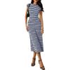 imagePRETTYGARDEN Womens 2026 Summer Bodycon Midi Dress Casual Striped Cap Sleeve Party Wedding Guest Dresses Vacation OutfitsStriped Navy White