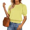 imagePRETTYGARDEN Womens Sweaters Spring 2026 Summer Puff Short Sleeve Sweater Trendy Cute Knit Work Blouses Business Casual TopsLight Yellow
