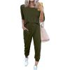imagePRETTYGARDEN Womens Two Piece Lounge Sets 2026 Spring Summer Jogger Pants Vacation Outfits Travel Airplane Matching ClothesArmy Green