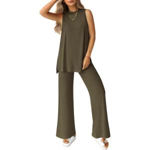 imagePRETTYGARDEN 2 Piece Lounge Sets for Women Summer Airport Travel Outfit 2026 Casual Matching Spring Clothes Track Sweat SuitsArmy Green