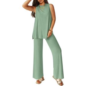 imagePRETTYGARDEN 2 Piece Lounge Sets for Women Summer Airport Travel Outfit 2026 Casual Matching Spring Clothes Track Sweat SuitsBean Green