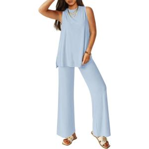 imagePRETTYGARDEN 2 Piece Lounge Sets for Women Summer Airport Travel Outfit 2026 Casual Matching Spring Clothes Track Sweat SuitsLight Blue