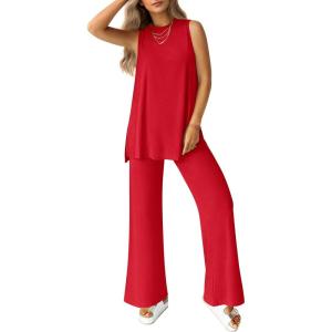 imagePRETTYGARDEN 2 Piece Lounge Sets for Women Summer Airport Travel Outfit 2026 Casual Matching Spring Clothes Track Sweat SuitsRed