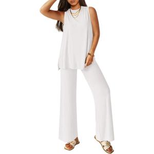 imagePRETTYGARDEN 2 Piece Lounge Sets for Women Summer Airport Travel Outfit 2026 Casual Matching Spring Clothes Track Sweat SuitsWhite