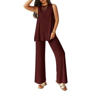imagePRETTYGARDEN 2 Piece Lounge Sets for Women Summer Airport Travel Outfit 2026 Casual Matching Spring Clothes Track Sweat SuitsWine Red