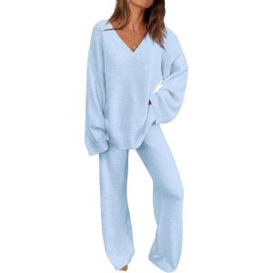 imagePRETTYGARDEN Lounge Sets for Women Two Piece Sweaters Pajama Set Fall Fashion 2026 Loungewear Outfits Matching Winter ClothesSky Blue