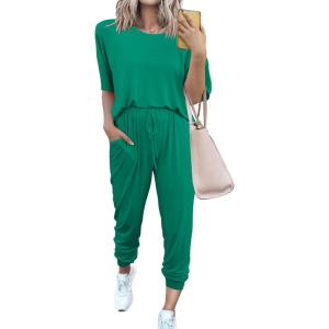 imagePRETTYGARDEN Womens Two Piece Lounge Sets 2026 Spring Summer Jogger Pants Vacation Outfits Travel Airplane Matching ClothesBright Green