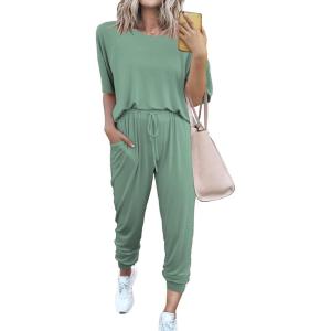 imagePRETTYGARDEN Womens Two Piece Lounge Sets 2026 Spring Summer Jogger Pants Vacation Outfits Travel Airplane Matching ClothesGreen
