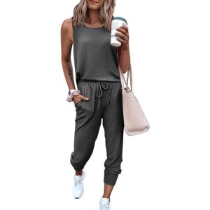 imagePRETTYGARDEN Womens Two Piece Outfit Sets Casual Summer Sleeveless Matching Lounge Wear Spring Travel Clothes TracksuitDark Grey