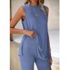 imagePRETTYGARDEN 2 Piece Sets for Women 2026 Summer Matching Lounge Shorts Set Resort Airport Travel Loungewear Outfits ClothingGrey Blue
