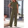 imagePRETTYGARDEN Womens 2026 Summer 2 Piece Matching Lounge Sets Short Sleeve Shirts Tops Wide Leg Pants Travel Airport OutfitsArmy Green