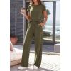 imagePRETTYGARDEN Womens 2026 Summer 2 Piece Matching Lounge Sets Short Sleeve Shirts Tops Wide Leg Pants Travel Airport OutfitsArmy Green