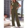 imagePRETTYGARDEN Womens 2026 Summer 2 Piece Matching Lounge Sets Short Sleeve Shirts Tops Wide Leg Pants Travel Airport OutfitsArmy Green