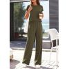 imagePRETTYGARDEN Womens 2026 Summer 2 Piece Matching Lounge Sets Short Sleeve Shirts Tops Wide Leg Pants Travel Airport OutfitsArmy Green