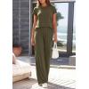 imagePRETTYGARDEN Womens 2026 Summer 2 Piece Matching Lounge Sets Short Sleeve Shirts Tops Wide Leg Pants Travel Airport OutfitsArmy Green