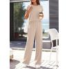 imagePRETTYGARDEN Womens 2026 Summer 2 Piece Matching Lounge Sets Short Sleeve Shirts Tops Wide Leg Pants Travel Airport OutfitsBeige