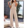 imagePRETTYGARDEN Womens 2026 Summer 2 Piece Matching Lounge Sets Short Sleeve Shirts Tops Wide Leg Pants Travel Airport OutfitsBeige