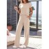 imagePRETTYGARDEN Womens 2026 Summer 2 Piece Matching Lounge Sets Short Sleeve Shirts Tops Wide Leg Pants Travel Airport OutfitsBeige