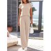imagePRETTYGARDEN Womens 2026 Summer 2 Piece Matching Lounge Sets Short Sleeve Shirts Tops Wide Leg Pants Travel Airport OutfitsBeige