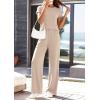 imagePRETTYGARDEN Womens 2026 Summer 2 Piece Matching Lounge Sets Short Sleeve Shirts Tops Wide Leg Pants Travel Airport OutfitsBeige