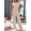 imagePRETTYGARDEN Womens 2026 Summer 2 Piece Matching Lounge Sets Short Sleeve Shirts Tops Wide Leg Pants Travel Airport OutfitsBeige