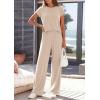imagePRETTYGARDEN Womens 2026 Summer 2 Piece Matching Lounge Sets Short Sleeve Shirts Tops Wide Leg Pants Travel Airport OutfitsBeige