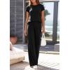 imagePRETTYGARDEN Womens 2026 Summer 2 Piece Matching Lounge Sets Short Sleeve Shirts Tops Wide Leg Pants Travel Airport OutfitsBlack