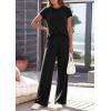 imagePRETTYGARDEN Womens 2026 Summer 2 Piece Matching Lounge Sets Short Sleeve Shirts Tops Wide Leg Pants Travel Airport OutfitsBlack