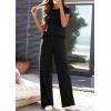 imagePRETTYGARDEN Womens 2026 Summer 2 Piece Matching Lounge Sets Short Sleeve Shirts Tops Wide Leg Pants Travel Airport OutfitsBlack