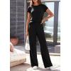 imagePRETTYGARDEN Womens 2026 Summer 2 Piece Matching Lounge Sets Short Sleeve Shirts Tops Wide Leg Pants Travel Airport OutfitsBlack