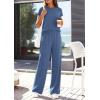 imagePRETTYGARDEN Womens 2026 Summer 2 Piece Matching Lounge Sets Short Sleeve Shirts Tops Wide Leg Pants Travel Airport OutfitsBlue
