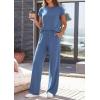 imagePRETTYGARDEN Womens 2026 Summer 2 Piece Matching Lounge Sets Short Sleeve Shirts Tops Wide Leg Pants Travel Airport OutfitsBlue