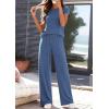 imagePRETTYGARDEN Womens 2026 Summer 2 Piece Matching Lounge Sets Short Sleeve Shirts Tops Wide Leg Pants Travel Airport OutfitsBlue