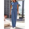 imagePRETTYGARDEN Womens 2026 Summer 2 Piece Matching Lounge Sets Short Sleeve Shirts Tops Wide Leg Pants Travel Airport OutfitsBlue