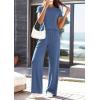 imagePRETTYGARDEN Womens 2026 Summer 2 Piece Matching Lounge Sets Short Sleeve Shirts Tops Wide Leg Pants Travel Airport OutfitsBlue