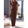 imagePRETTYGARDEN Womens 2026 Summer 2 Piece Matching Lounge Sets Short Sleeve Shirts Tops Wide Leg Pants Travel Airport OutfitsBrown