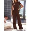 imagePRETTYGARDEN Womens 2026 Summer 2 Piece Matching Lounge Sets Short Sleeve Shirts Tops Wide Leg Pants Travel Airport OutfitsBrown