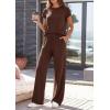 imagePRETTYGARDEN Womens 2026 Summer 2 Piece Matching Lounge Sets Short Sleeve Shirts Tops Wide Leg Pants Travel Airport OutfitsBrown