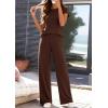 imagePRETTYGARDEN Womens 2026 Summer 2 Piece Matching Lounge Sets Short Sleeve Shirts Tops Wide Leg Pants Travel Airport OutfitsBrown
