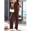 imagePRETTYGARDEN Womens 2026 Summer 2 Piece Matching Lounge Sets Short Sleeve Shirts Tops Wide Leg Pants Travel Airport OutfitsBrown