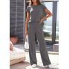 imagePRETTYGARDEN Womens 2026 Summer 2 Piece Matching Lounge Sets Short Sleeve Shirts Tops Wide Leg Pants Travel Airport OutfitsDark Grey