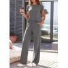 imagePRETTYGARDEN Womens 2026 Summer 2 Piece Matching Lounge Sets Short Sleeve Shirts Tops Wide Leg Pants Travel Airport OutfitsDark Grey