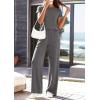 imagePRETTYGARDEN Womens 2026 Summer 2 Piece Matching Lounge Sets Short Sleeve Shirts Tops Wide Leg Pants Travel Airport OutfitsDark Grey