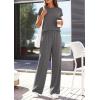 imagePRETTYGARDEN Womens 2026 Summer 2 Piece Matching Lounge Sets Short Sleeve Shirts Tops Wide Leg Pants Travel Airport OutfitsDark Grey