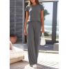 imagePRETTYGARDEN Womens 2026 Summer 2 Piece Matching Lounge Sets Short Sleeve Shirts Tops Wide Leg Pants Travel Airport OutfitsDark Grey