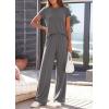 imagePRETTYGARDEN Womens 2026 Summer 2 Piece Matching Lounge Sets Short Sleeve Shirts Tops Wide Leg Pants Travel Airport OutfitsDark Grey
