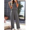 imagePRETTYGARDEN Womens 2026 Summer 2 Piece Matching Lounge Sets Short Sleeve Shirts Tops Wide Leg Pants Travel Airport OutfitsDark Grey